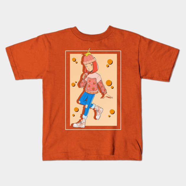 Cute Strawberry Juice Girl (Retro Cartoon Coloring) Kids T-Shirt by DTyper